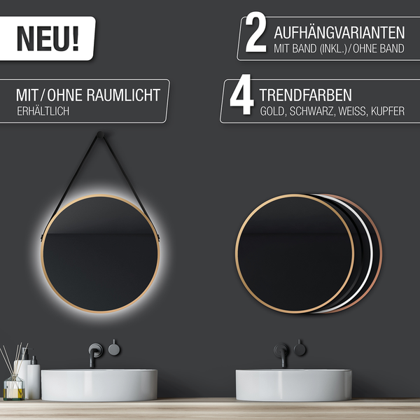 Spiegel Talos I - Aluminium - Gold - Mit Beleuchtung
