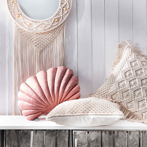 Dekokissen MACRAMÈ Zickzack - Baumwolle - Creme