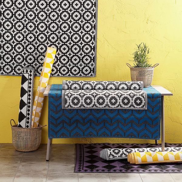 In-/Outdoorteppich COLOUR CLASH Mosaik I - Polypropylen, davon mind. 20% recyceltes - Grau / Weiß - 118 x 180 cm