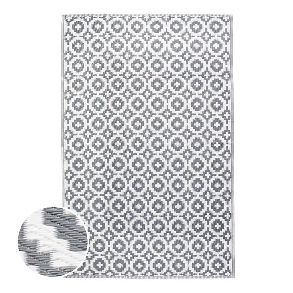 In-/Outdoorteppich COLOUR CLASH Mosaik I - Polypropylen, davon mind. 20% recyceltes - Grau / Weiß - 118 x 180 cm