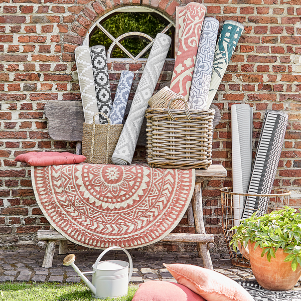 In-/Outdoorteppich COLOUR CLASH Mosaik I - Polypropylen, davon mind. 20% recyceltes - Grau / Weiß - 118 x 180 cm