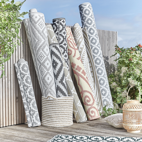 In-/Outdoorteppich COLOUR CLASH Mosaik I - Polypropylen, davon mind. 20% recyceltes - Grau / Weiß - 118 x 180 cm