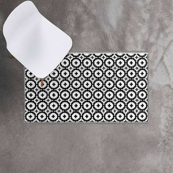In-/Outdoorteppich COLOUR CLASH Mosaik I - Polypropylen, davon mind. 20% recyceltes - Schwarz / Weiß - 90 x 150 cm