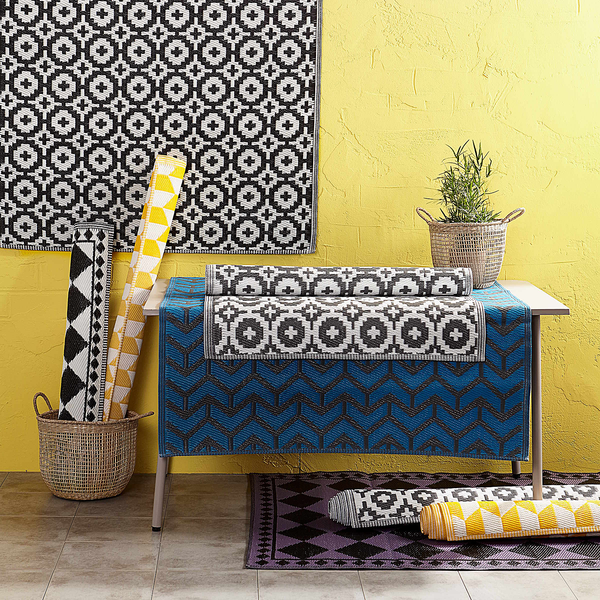 In-/Outdoorteppich COLOUR CLASH Mosaik I - Polypropylen, davon mind. 20% recyceltes - Schwarz / Weiß - 90 x 150 cm