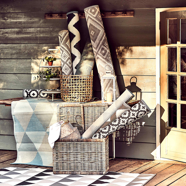 In-/Outdoorteppich COLOUR CLASH Mosaik I - Polypropylen, davon mind. 20% recyceltes - Schwarz / Weiß - 90 x 150 cm