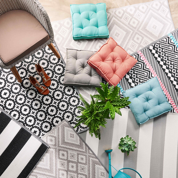 In-/ Outdoorteppich COLOUR CLASH Ethno I - Polypropylen / recyceltes Material - Grau - 118 x 180 cm