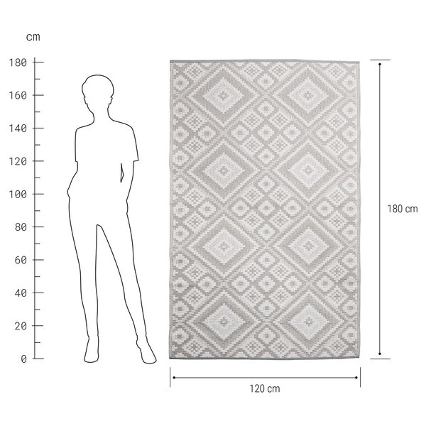 In-/ Outdoorteppich COLOUR CLASH Ethno I - Polypropylen / recyceltes Material - Grau - 118 x 180 cm