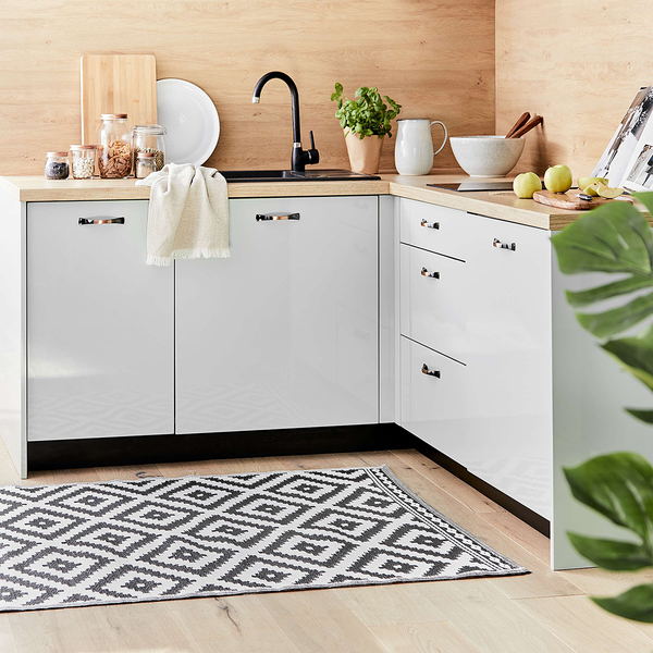 Outdoorteppich COLOUR CLASH Ethno III - Polypropylen / recyceltes Material - Schwarz / Weiß - 118 x 180 cm