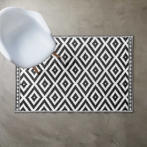 Outdoorteppich COLOUR CLASH Ethno III - Polypropylen / recyceltes Material - Schwarz / Weiß - 118 x 180 cm