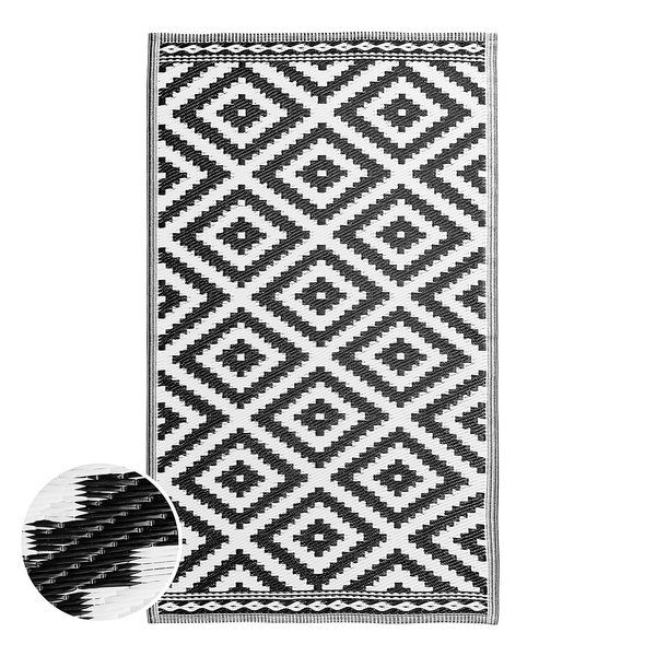 Outdoorteppich COLOUR CLASH Ethno III - Polypropylen / recyceltes Material - Schwarz / Weiß - 90 x 150 cm