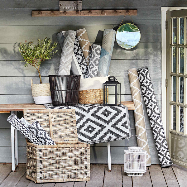 Outdoorteppich COLOUR CLASH Ethno III - Polypropylen / recyceltes Material - Schwarz / Weiß - 90 x 150 cm