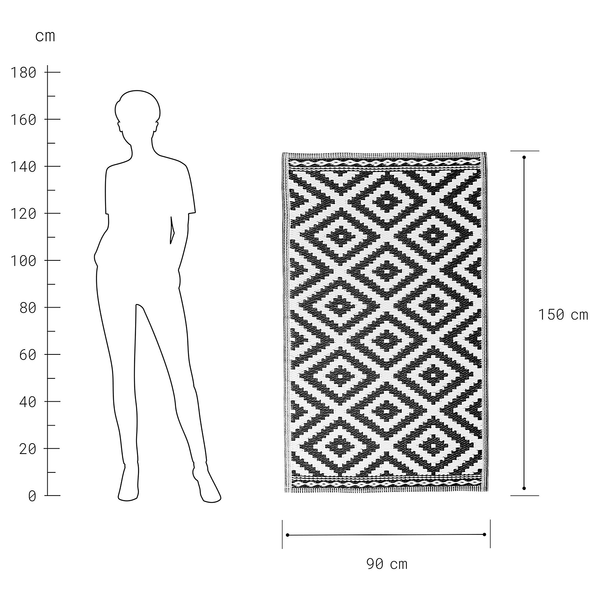 Outdoorteppich COLOUR CLASH Ethno III - Polypropylen / recyceltes Material - Schwarz / Weiß - 90 x 150 cm