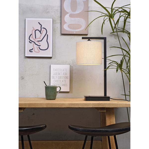 Tischleuchte Boston - Baumwollstoff / Eisen - 1-flammig - Beige
