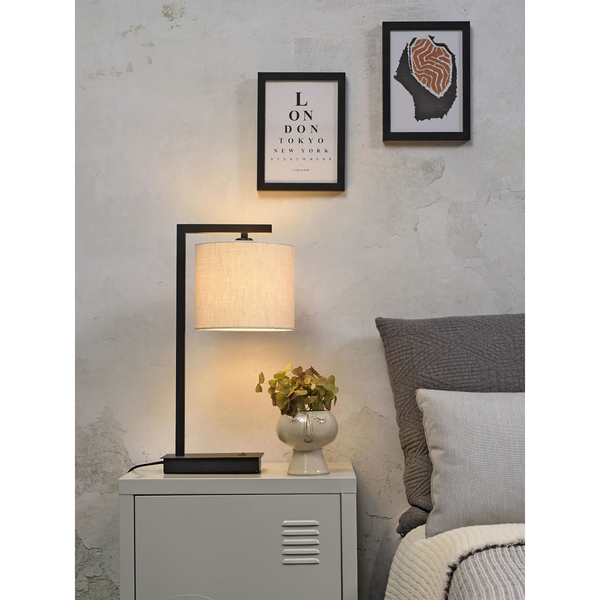 Tischleuchte Boston - Baumwollstoff / Eisen - 1-flammig - Beige