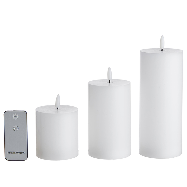 LED-Kerzen NORDIC LIGHT 3er-Set - Wachs - Weiß - Weiß
