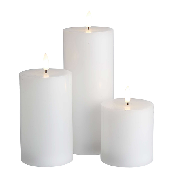 LED-Kerzen NORDIC LIGHT 3er-Set - Wachs - Weiß - Weiß