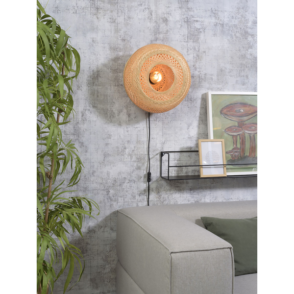 Wandleuchte Palawan - Bambus massiv / Eisen - 1-flammig - Beige - Durchmesser: 40 cm