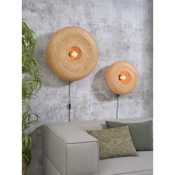 Wandleuchte Palawan - Bambus massiv / Eisen - 1-flammig - Beige - Durchmesser: 40 cm
