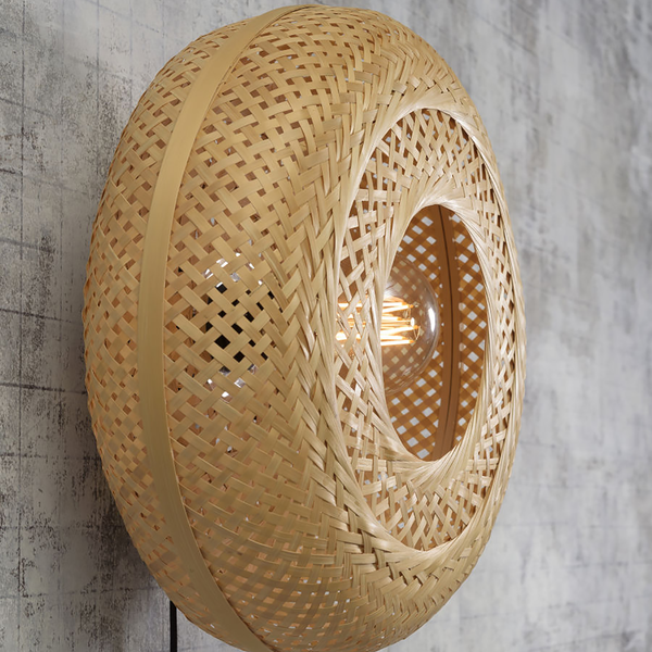 Wandleuchte Palawan - Bambus massiv / Eisen - 1-flammig - Beige - Durchmesser: 40 cm