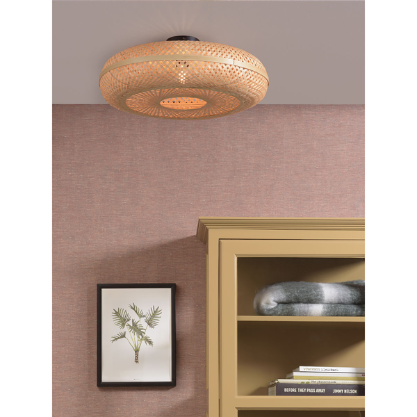 Deckenleuchte Palawan - Bambus massiv / Eisen - 1-flammig - Beige - Durchmesser: 60 cm