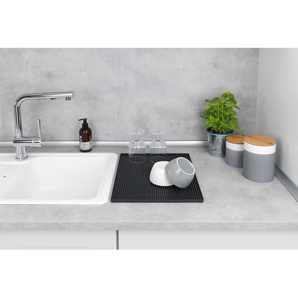 Abtropfmatte Maxi - Edelstahl / Bambus - Silber matt / Braun