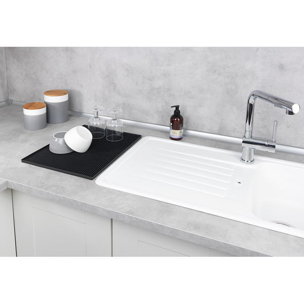 Abtropfmatte Maxi - Edelstahl / Bambus - Silber matt / Braun