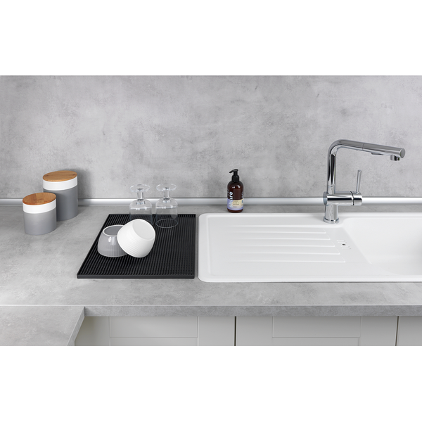 Abtropfmatte Maxi - Edelstahl / Bambus - Silber matt / Braun