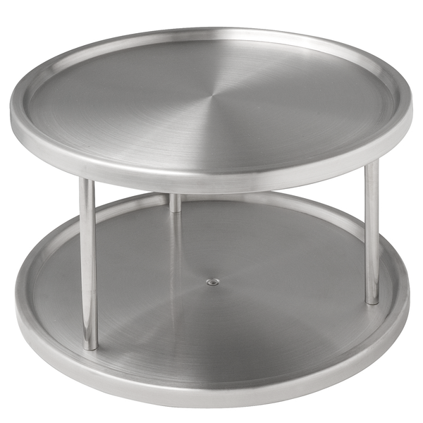 Schrankrondell Duo - Edelstahl / Bambus - Silber matt / Braun