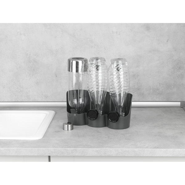 Flaschenhalter Filia - Edelstahl / Bambus - Silber matt / Braun