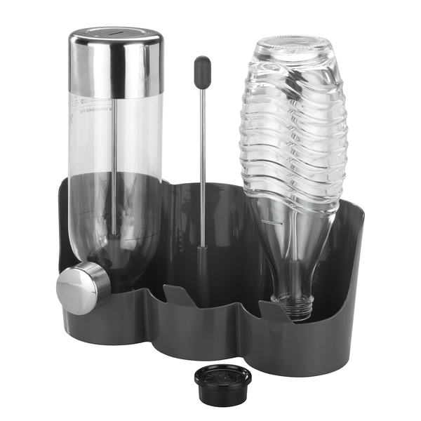 Flaschenhalter Filia - Edelstahl / Bambus - Silber matt / Braun