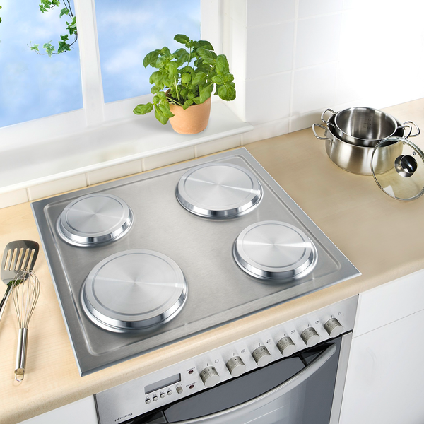 Herdabdeckplatte Mazarron (4er-Set) - Edelstahl / Bambus - Silber matt / Braun