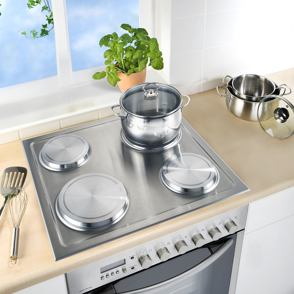 Herdabdeckplatte Mazarron (4er-Set) - Edelstahl / Bambus - Silber matt / Braun