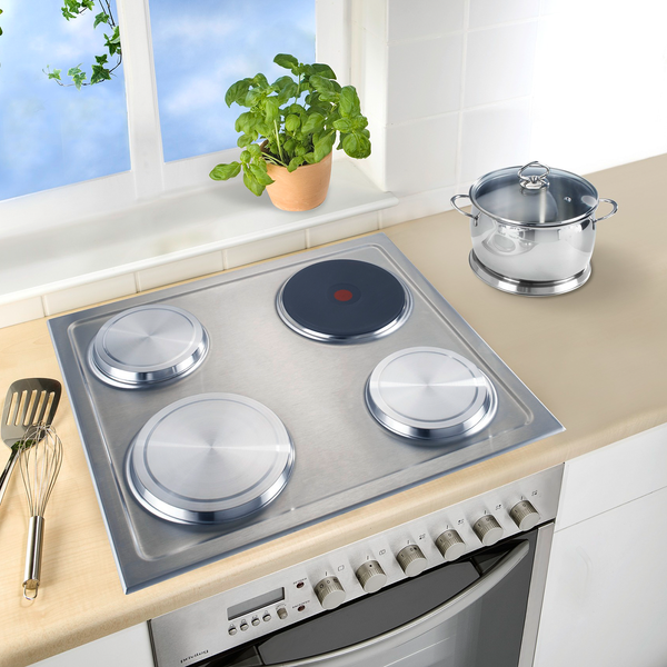 Herdabdeckplatte Mazarron (4er-Set) - Edelstahl / Bambus - Silber matt / Braun