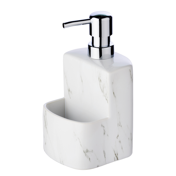 Spülmittelspender Festival Marmor - Edelstahl / Bambus - Silber matt / Braun