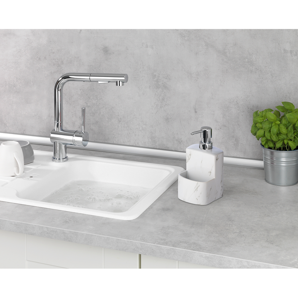 Spülmittelspender Festival Marmor - Edelstahl / Bambus - Silber matt / Braun