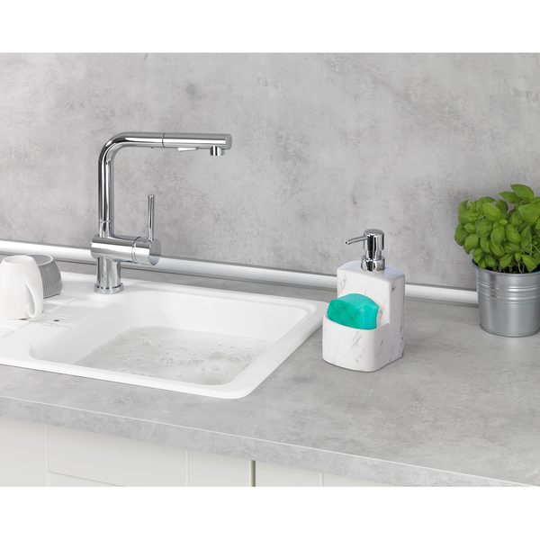 Spülmittelspender Festival Marmor - Edelstahl / Bambus - Silber matt / Braun