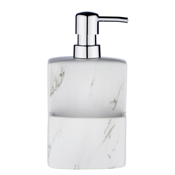 Spülmittelspender Festival Marmor - Edelstahl / Bambus - Silber matt / Braun