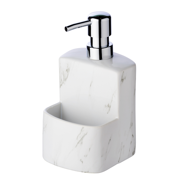 Spülmittelspender Festival Marmor - Edelstahl / Bambus - Silber matt / Braun