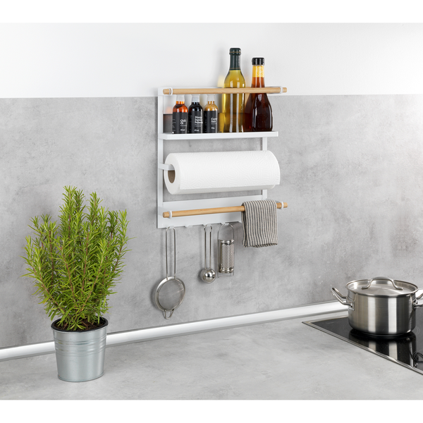 Küchenregal Magna - Edelstahl / Bambus - Silber matt / Braun - Weiß