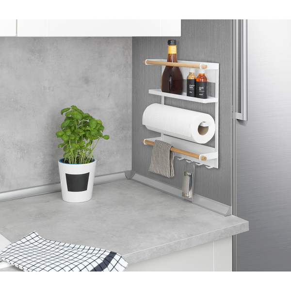 Küchenregal Magna - Edelstahl / Bambus - Silber matt / Braun - Weiß
