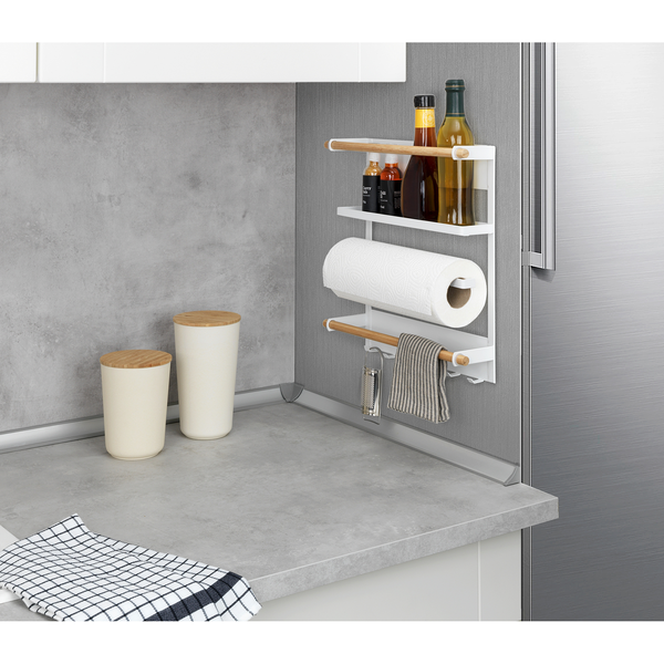 Küchenregal Magna - Edelstahl / Bambus - Silber matt / Braun - Weiß
