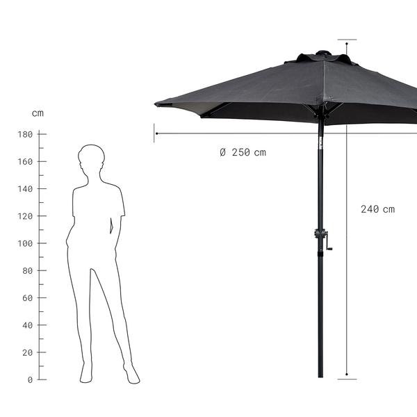 Sonnenschirm SIESTA - Aluminium / Polyester - Grau - Grau - Durchmesser: 250 cm
