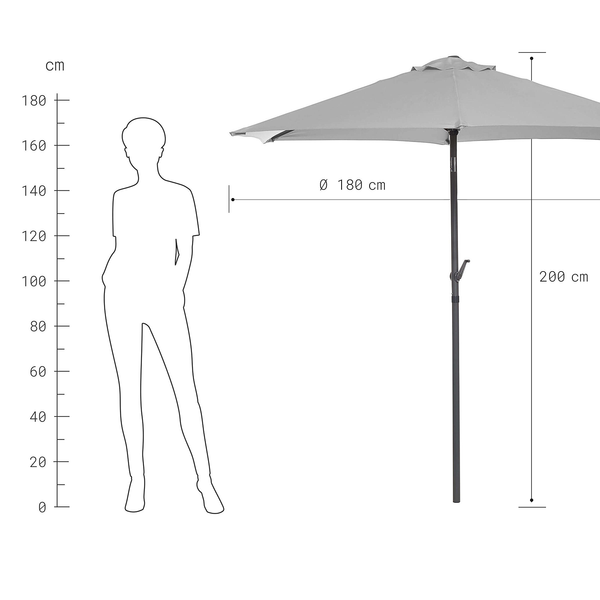 Sonnenschirm SIESTA - Aluminium / Polyester - Grau - Hellgrau - Durchmesser: 180 cm