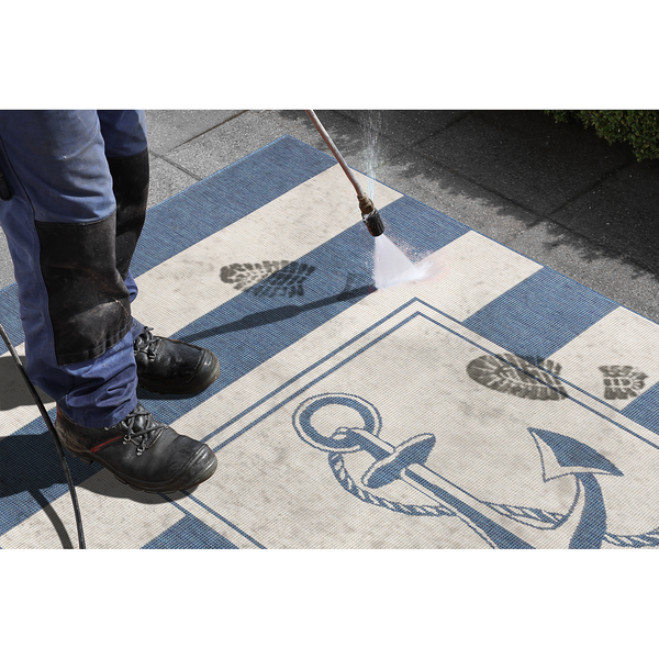 In-/Outdoor Wendeteppich Gandara - Polypropylen - Creme / Blau