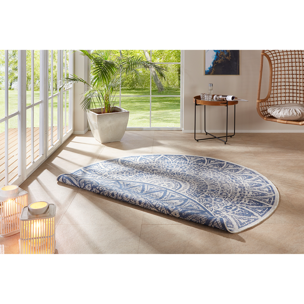 In-/Outdoor Wendeteppich Lilja - Polypropylen - Blau - Durchmesser: 140 cm
