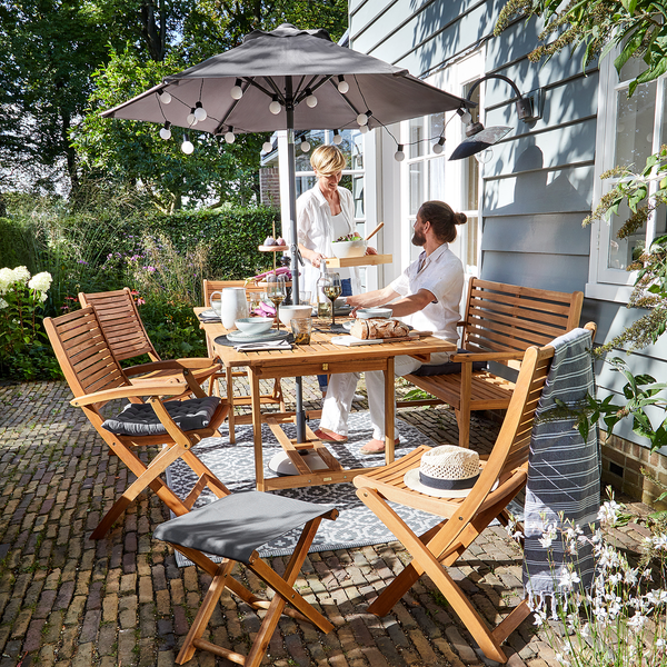 Gartenhocker FISHERMAN - Akazienholz / Polyester - Natur / Grau