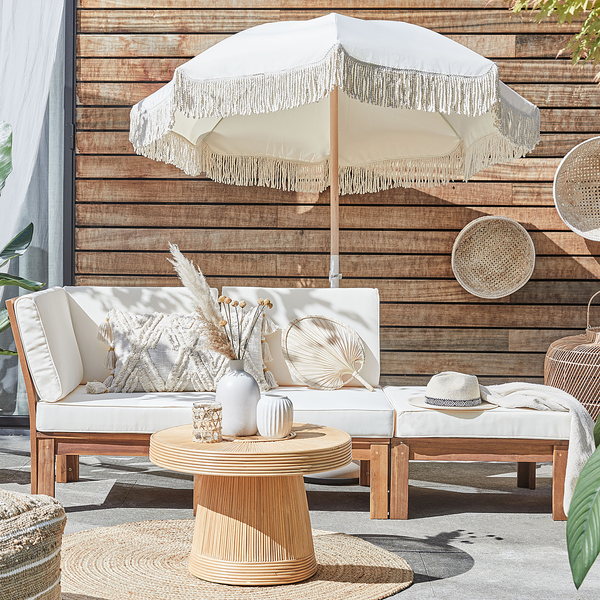 Strandschirm BOHO LOUNGE - Buche teilmassiv / Polyester - Creme - Beige