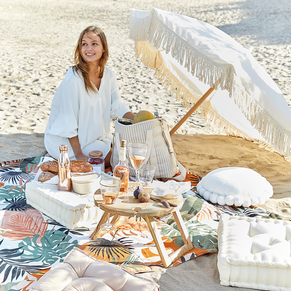 Strandschirm BOHO LOUNGE - Buche teilmassiv / Polyester - Creme - Beige
