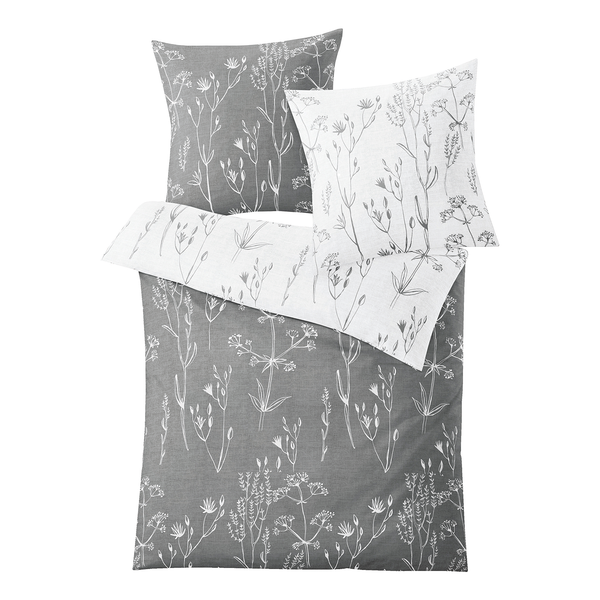 Bettwäsche Savannah - Mako-Satin - Grau - 135 x 200 cm + Kissen 80 x 80 cm