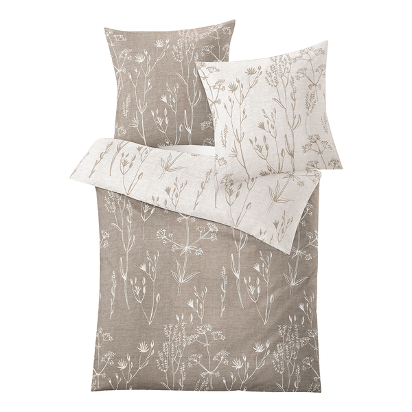Bettwäsche Savannah - Mako-Satin - Taupe - 135 x 200 cm + Kissen 80 x 80 cm